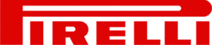 Logotipo da Pirelli em vermelho, com nome em caixa alta e traço curvo da letra P estendido sobre a palavra. Cliente da Riole.