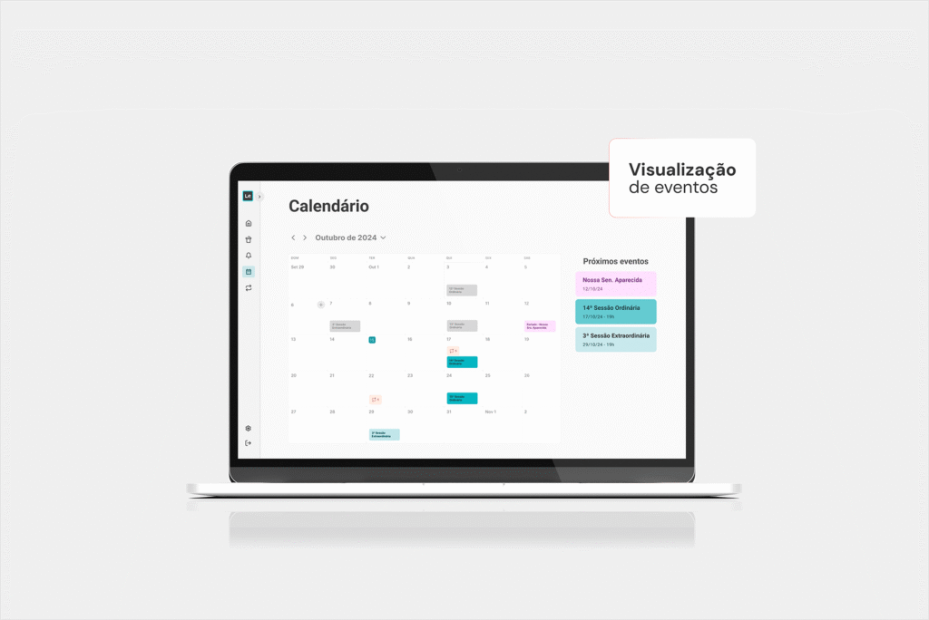Tela de notebook mostrando calendário para visualização de eventos no Promic Legis