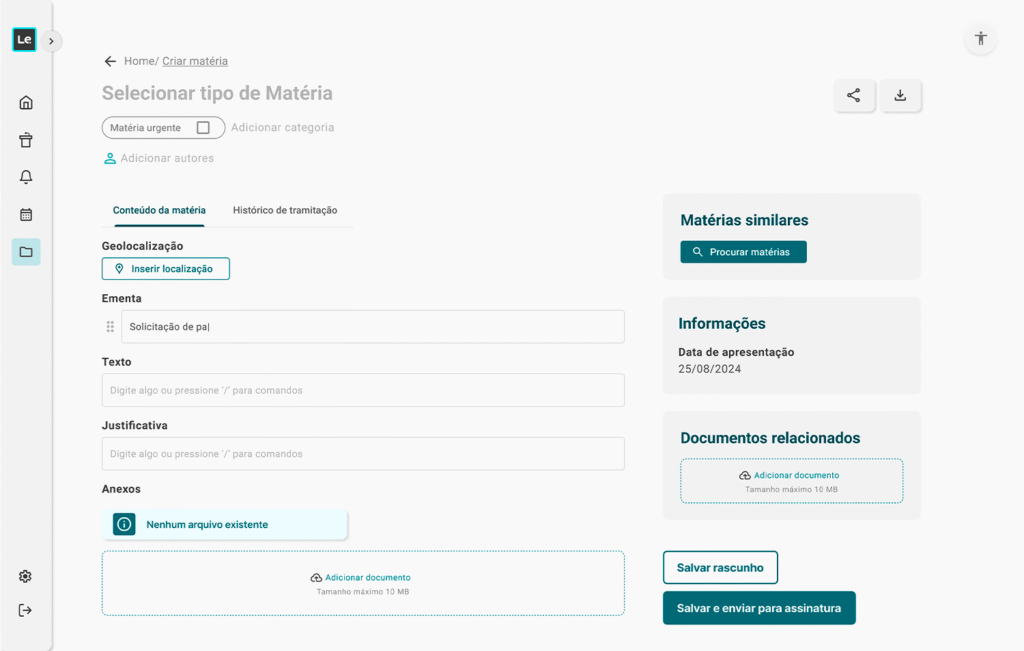 Criação de matérias dentro do Promic Legis